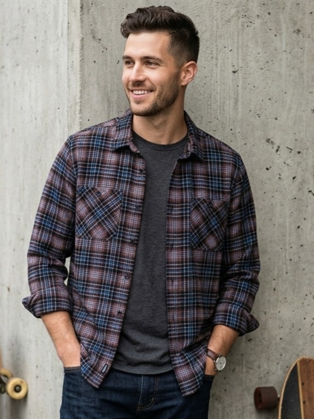 Volcom Shacket Men's Plaid Shirt Jacket Brown Blue Soft Cord Modern Fit XL